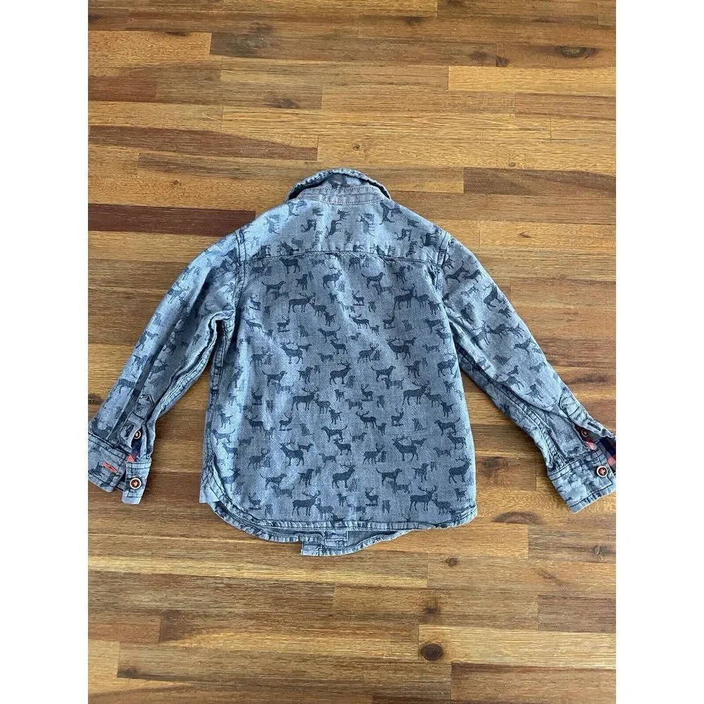 Ted Baker Baby Boys 2T Blue Denim Button‎ Up Shirt Dressy Woodland Deer Dogs